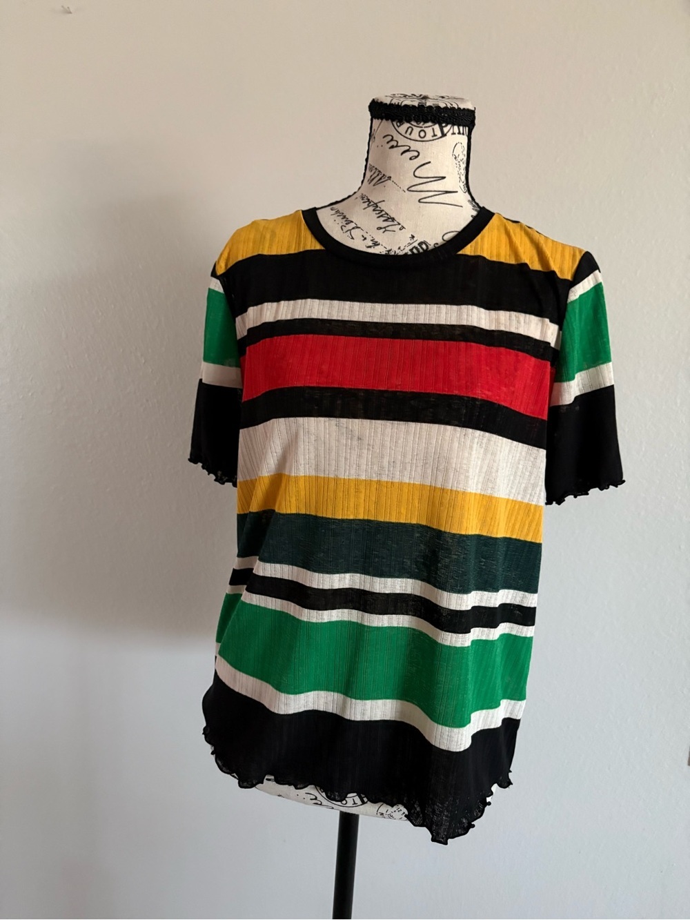 Nine West Black Multi-Stripe Short Sleeve Tee